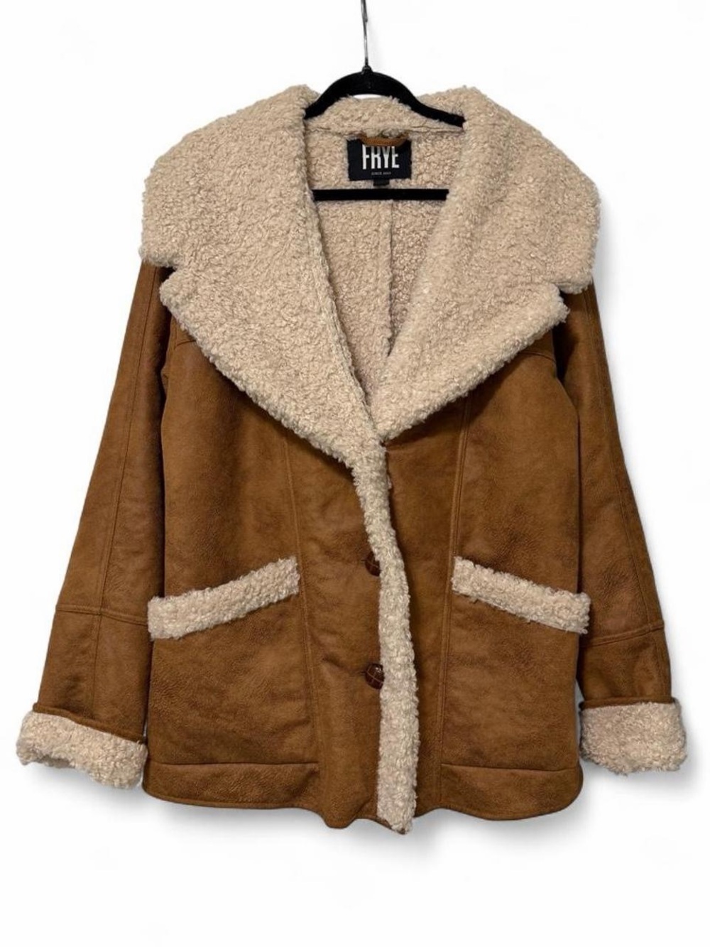 FRYE faux fur lined shawl jacket in tan Size medium